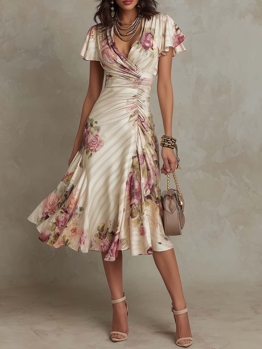 Eliška™ | Vintage floral midi wrap dress