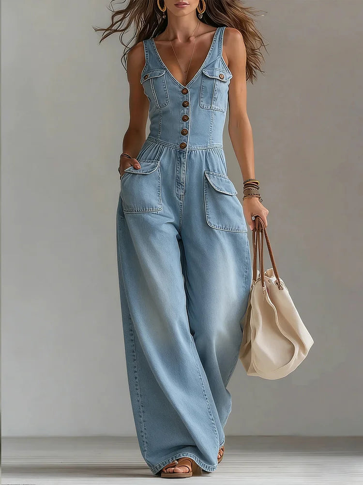 Sofi | Casual Wide Denim Jumpsuit