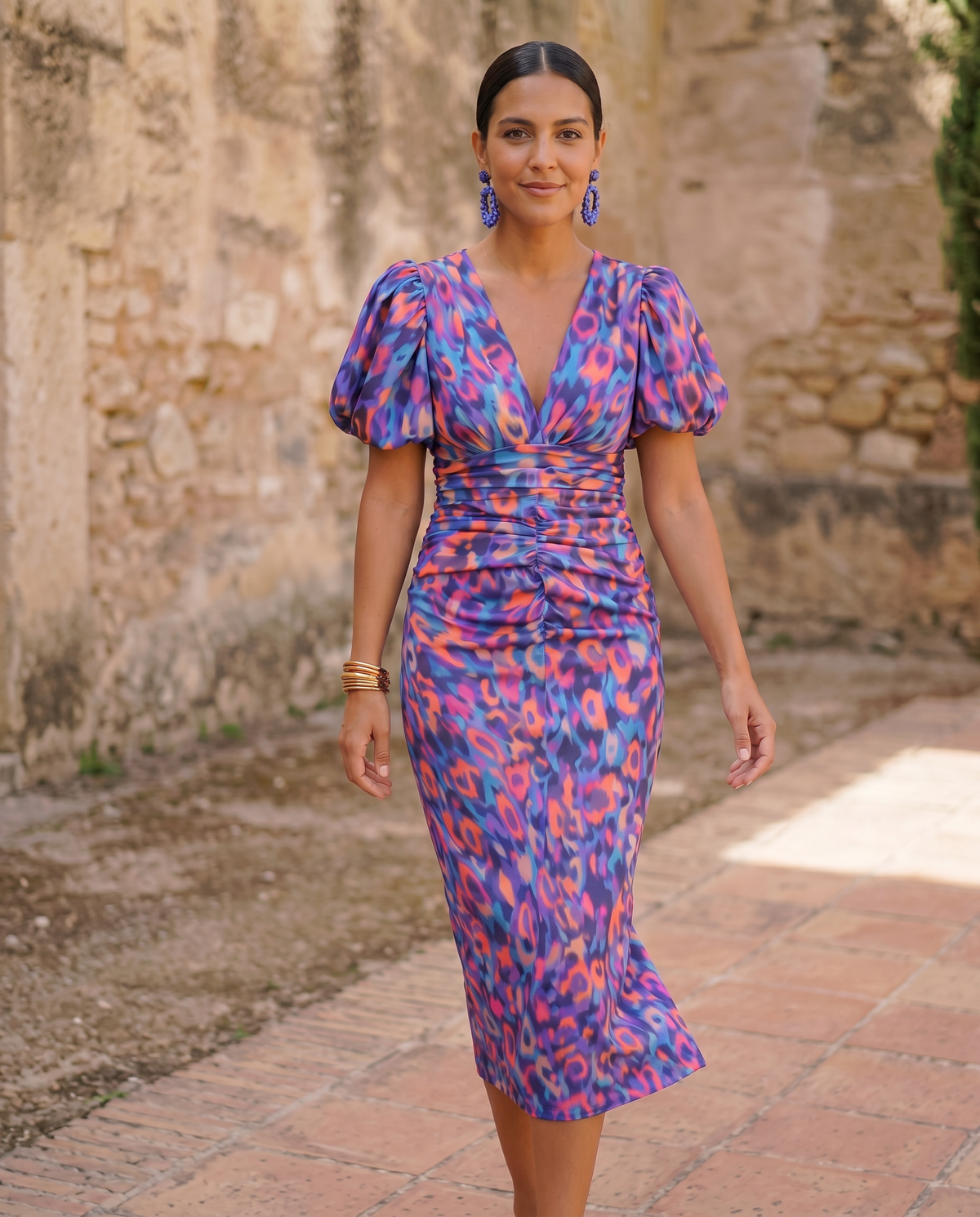 Carla | Midi Dress with Pleated Sleeves