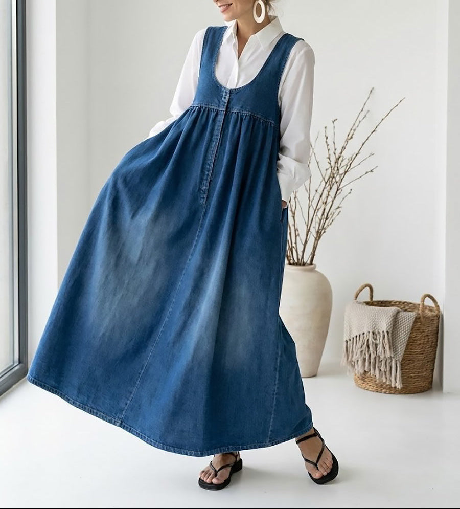 Karen | Vintage Soft Cotton Denim Maxi Dress